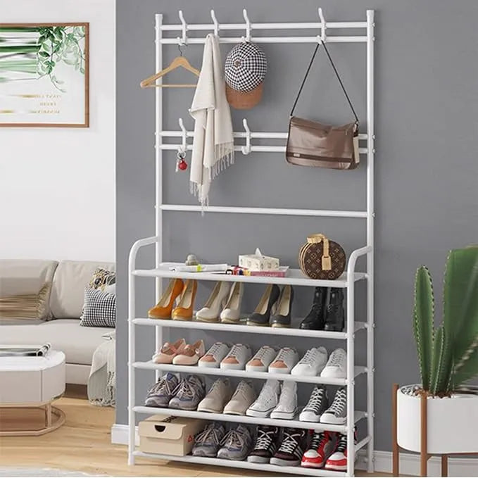 4-Tier Metal Shelf with Hooks